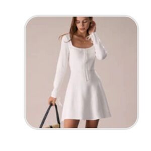 The White Square Neck Sweater Mini Dress